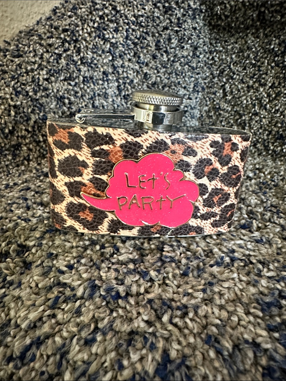 Betsy Johnson- Leopard Print Flask with Pink "Let's Party" Accent